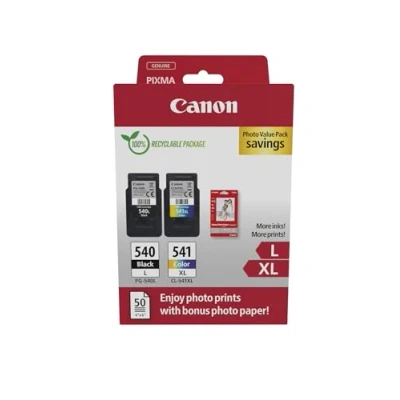 Image de Canon PG 540L/CL 541XL Photo Value pack Brillant de 2 à rendement élevé noir, couleur (cyan, magenta, jaune) original 100 x 150 mm 50 feuille(s) boîte suspension jeu papier / cartouche d&#039;encre pour PIXMA MG3250, MG3550, MG36