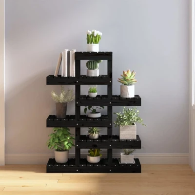 Afbeelding van Plantenstandaard 85x25x109,5 cm massief grenenhout zwart
