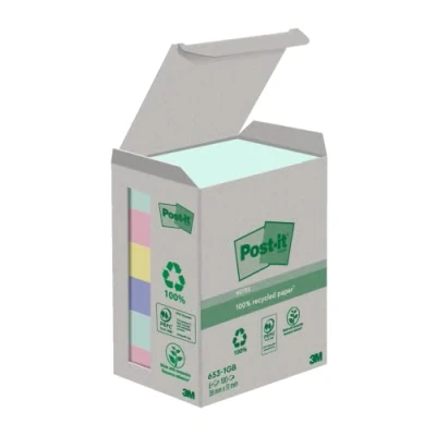 Afbeelding van Post it recycled notes Nature, 100 vel, ft 38 x 51 mm, pak van 6 blokken, geassorteerde kleuren memoblok