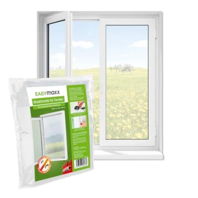 Afbeelding van EASYmaxx Moustiquaire pour fenêtre, montage sans perçage, découpable, jusqu&#039;à 150 x 180 cm, avec bande Velcro autocollante, blanche