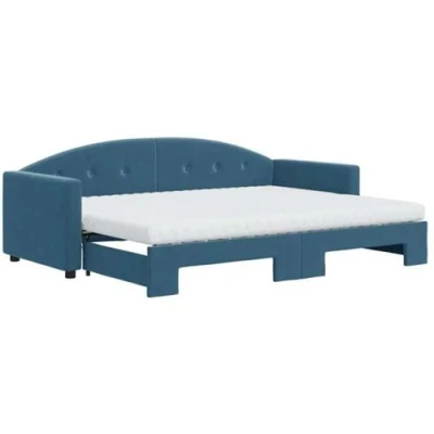 Afbeelding van vidaXL Slaapbank onderschuifbed en matrassen 80x200 cm fluweel blauw