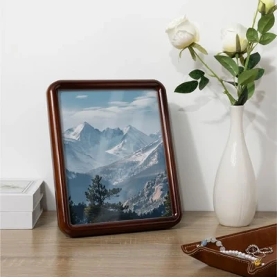 Afbeelding van Navaris vintage fotolijst 28 x 23 cm Houten fotolijstje Retro foto lijst met afgeronde hoeken Fotolijsten standaard Ook voor wandmontage