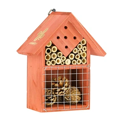 Afbeelding van Relaxdays insectenhotel insectenkastje bijen wespen gaasvliegen hout oranje