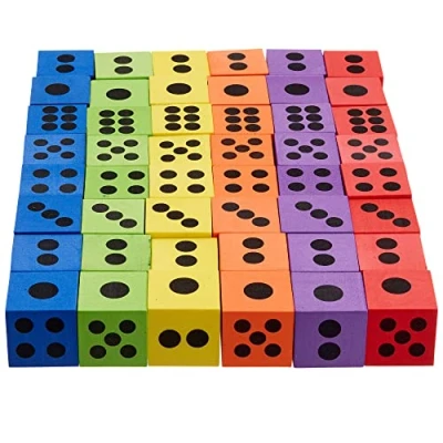 Afbeelding van THE TWIDDLERS 48 Gekleurde Dobbelstenen (4cm) van Schuimstof Uitdeelcadeautjes