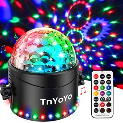 Afbeelding van TnYoYo Discobal, 30 leds, discolamp, podiumlamp, spraakbediening, 7 kleuren, feestlicht met afstandsbediening en 3 m USB kabel, 360 graden draaibaar, gefacetteerde bal voor feestjes, DJ, Kerstmis,