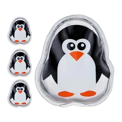 Afbeelding van Relaxdays Koelkompressen voor kinderen, pinguïn, zwart/wit, 11 x 9 cm, 4 stuks