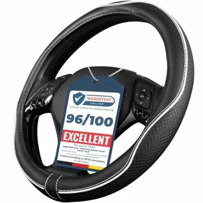 Afbeelding van Upgrade4cars Auto Stuurhoes Leer Look Wit Zwart Universele Stuurwiel hoes 37 39 cm / 14,5 15 Inch Accessoires Interieur voor Vrouwen &amp; Heren