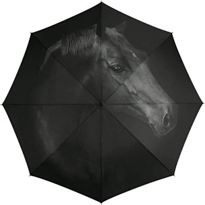 Afbeelding van Zwarte paard automatische paraplu, veelkleurig, zakparaplu, Meerkleurig, Equestrian