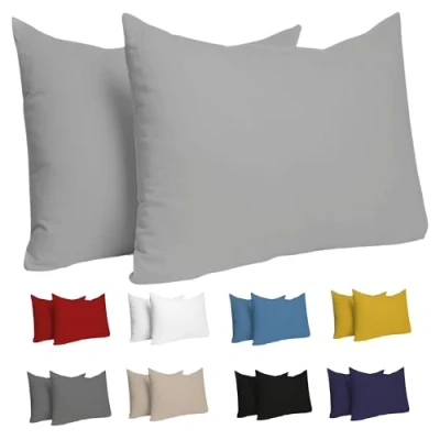 Afbeelding van set van 2 kussenslopen, 100% jersey katoen 150 g/mÂ², beddengoed, kussensloop voor tweepersoonsbed, bestendig en hypoallergeen