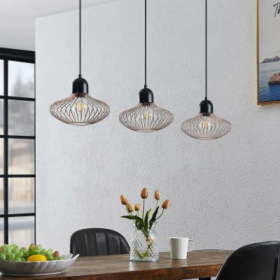 Afbeelding van Lindby hanglamp 3lichts IJzer E27 matzwart, koper