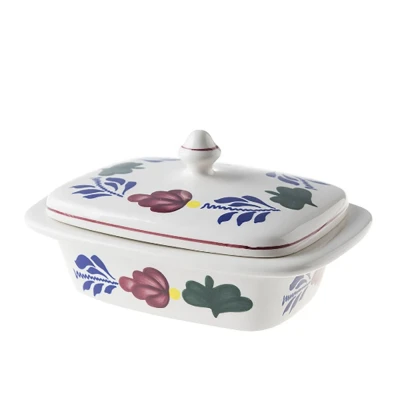 Afbeelding van Royal Boch Boerenbont Boterpot 17,5x12cm Crème Met Decor Aardewerk