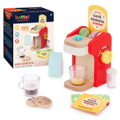 Afbeelding van Battat Education Mini Barista Playset espressomachine van hout en accessoires, BE3720Z, meerkleurig, vanaf 2 jaar