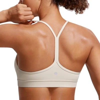 Afbeelding van CRZ yoga dames lage impact gewatteerde sportbeha voor Y racer rug spaghettibandjes beha tops, Mojave bruin