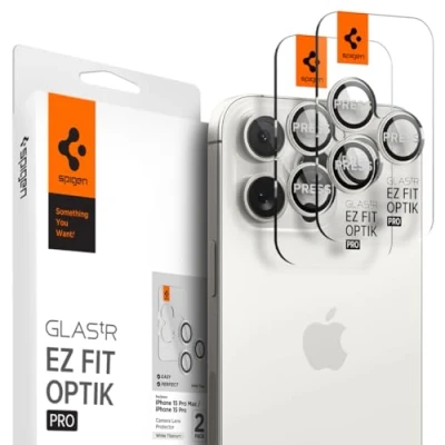 Afbeelding van Spigen GlasTR EZ Fit Optik Pro Camera Lens Protector Geschikt voor Apple iPhone 15 / Max met Installatieframe Duo Pack Wit