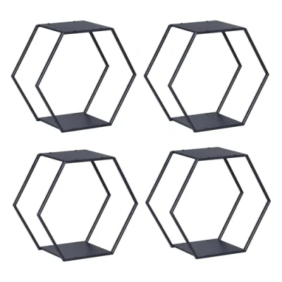Afbeelding van Wandrek Tand 4 delig wandplankenset zwart 32x37x19 cm [en.casa]