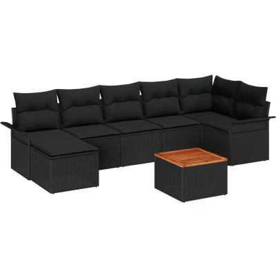 Afbeelding van vidaXL 8 delige Tuinsofa Set met Kussens Zwart Poly Rattan Acacia