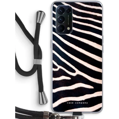 Afbeelding van Case Company® hoesje met Koord geschikt voor Oppo Find X3 Lite Zebra Telefoonhoesje Zwart Bescherming aan alle Kanten en Over de Schermrand