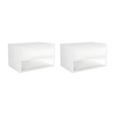 Afbeelding van Vente unique Set van 2 hangend nachtkastjes 1 lade en nis Wit RITAMI L 60 cm x H 35 D 40
