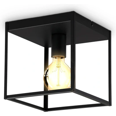 Afbeelding van B.K.Licht Zwarte Plafondlamp decoratiev industriële plafonniére metaalen E27 fitting excl. lichtbron