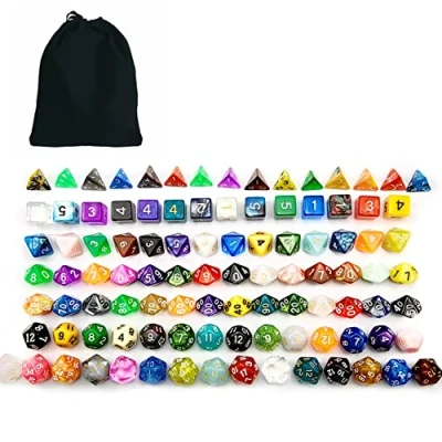 Afbeelding van Bescon 100 stuks grote set willekeurige polyhedral dice, standaard maat DND dice set, in een verscheidenheid aan kleuren en effecten