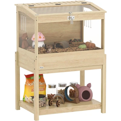 Afbeelding van PawHut cage à hamster 2 étages avec couvercle rabattable Grande pour nain 83,2 x 50 103 cm Bois naturel