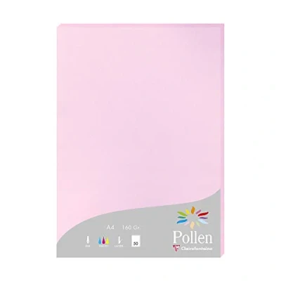 Afbeelding van Clairefontaine 14213C, doos van 50 vellen, A4 formaat (21 x 297 cm), 160 g/m², kleur: dragee roze, uitnodigingspapier voor evenementen en correspondentie, Pollen serie, premium glad papier