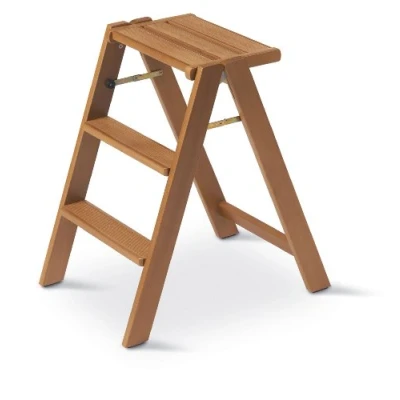 Afbeelding van Arredamenti Italia AR_IT 70 Osimo trapladder met 3 stappen, opvouwbaar, massief beukenhout, kersenkleur