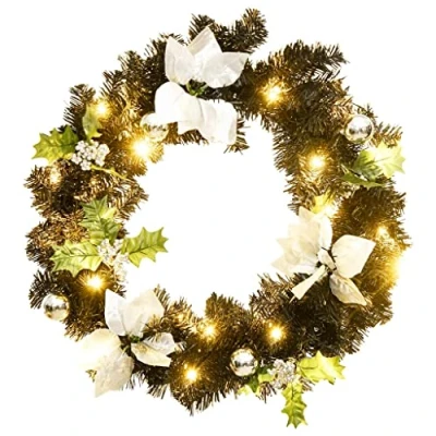 Afbeelding van Kerstkrans Met Led Lampjes 60 Cm Pvc Zwart