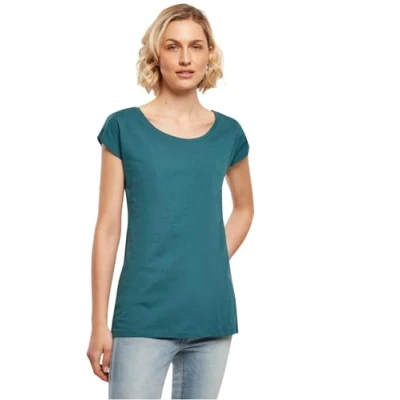 Afbeelding van Build Your Brand dames T shirt met wijde hals shirt, Blauwgroen