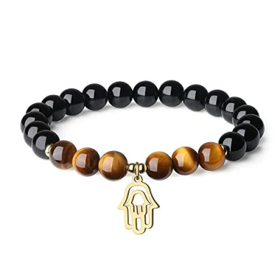 Afbeelding van COAI Armband, toermalijnsteen, charm, hand van fatima, dames, 16 cm, steen, Tijgeroog