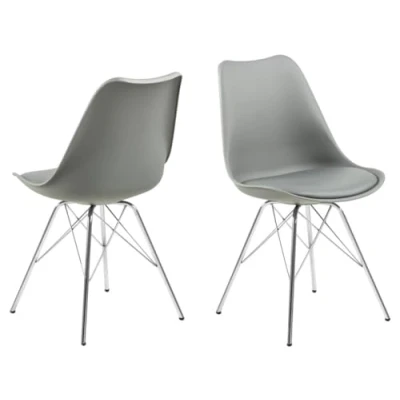 Afbeelding van AC Design Furniture Emanuel Set van 4 eetkamerstoelen, B 48,5 x H 85,5 D 54 cm, lichtgrijs/chroom, PU/metaal, stuks