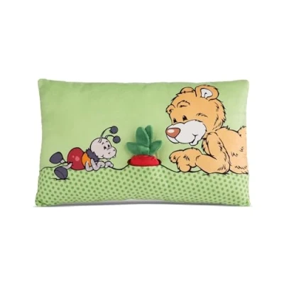 Afbeelding van NICI Zacht kussen Milo beer met radijs 2D pluizig teddybeer voor meisjes, jongens en baby&#039;s, rechthoekig pluche kussen, 43 x 25 cm 49449