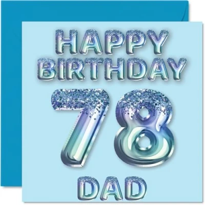 Afbeelding van Verjaardagskaart 78 jaar voor papa, blauwe glitterballonnen, verjaardagskaarten jarige papa van zoon, dochter, 145 mm x