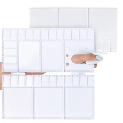 Afbeelding van Belle Vous Plastic Opvouwbaar Verfpalet (2 Stuks) 33 Lege Bakjes/Compartimenten Draagbare Witte Verfbakjes Set voor Aquarel, Olie/Acrylverf en Gouache