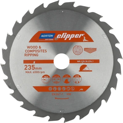 Afbeelding van Norton Clipper Hout en Composiet Zaagblad ATB Ripping 235mm 24 tanden Voor Cirkelzagen Afkortzagen