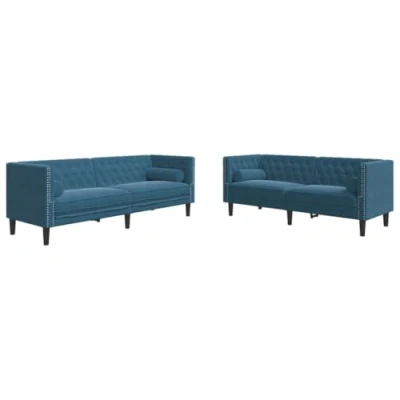 Afbeelding van vidaXL 2 delige Loungeset Chesterfield met bolsters fluweel blauw