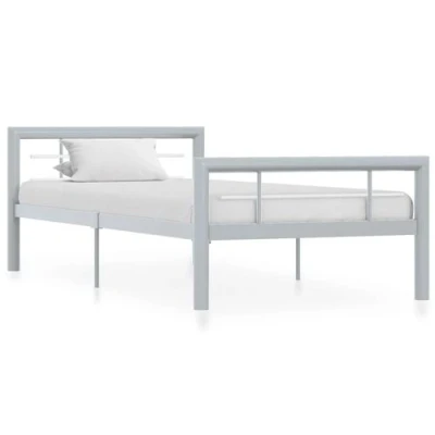 Afbeelding van Bedframe metaal grijs en wit 100x200 cm