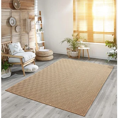 Afbeelding van Jute look vloerkleed 200x290 cm Laagpolig voor binnen en buiten Rechthoek natuurlijke tuin, balkon, terras of indoor kleed buitentapijt tuintapijt KANSAS by The Carpet
