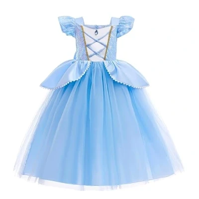 Afbeelding van Lito Angels Verkleedkostuum, prinsessenjurk, Assepoester, party, verjaardag, carnaval, voor kinderen, meisjes, maat 6 8 jaar, blauw (stoffen label 140)