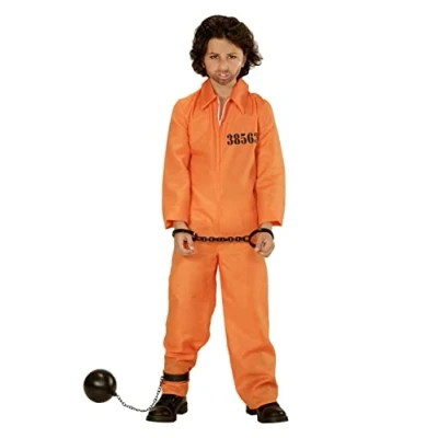 Afbeelding van Widmann Boef Kostuum Gevangene Jongen Oranje Maat 158 Carnavalskleding Verkleedkleding