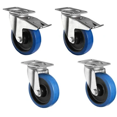 Afbeelding van HRB Set van 4 industriële wielen met een diameter 100 mm, blauwe wielen, totaal draagvermogen 450 kg