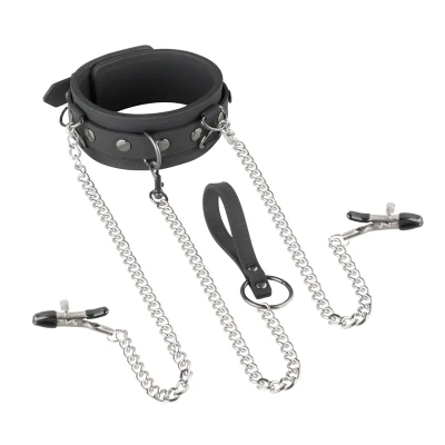 Afbeelding van Siliconen Halsband Met Ketting En Tepelklemmen