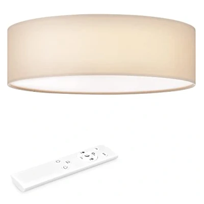 Afbeelding van Navaris LED plafondlamp rond 22W Ø 40 cm Stoffen plafonnière met warm wit licht Dimbare lamp afstandsbediening Beige