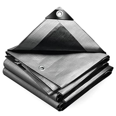 Afbeelding van VOUNOT Afdekzeil, van polyethyleen, 240 g/m², waterdicht, extra zwaar en robuust, aan beide zijden gecoat, met aluminium ogen, waterdichte afdekking voor tuin, zwembad, 3 x 5 m