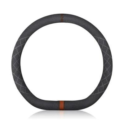 Afbeelding van Ergocar D vorm stuurhoes van suède, microvezel, winter, warm, ademend, sport, stuurbescherming, antislip, voor diameter 38 cm, (zwart/bruin)
