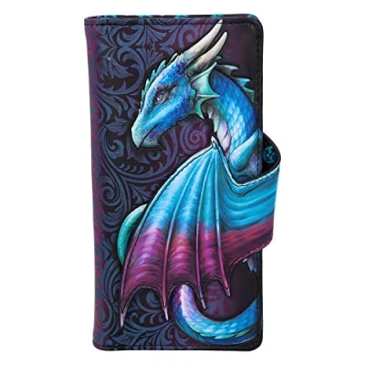 Afbeelding van Nemesis Now Take Flight Ruime portemonnee van kunstleer met blauwe drakenpatroon, 18,5 cm, complexe barokke patronen, vleugelopening, meerdere kaartvakken en ritsvak
