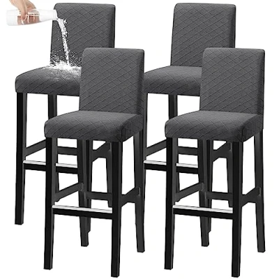 Afbeelding van KELUINA Barkrukhoezen, 4 stuks, rekbaar, afneembaar en wasbaar, voor korte draaibare eetkamerstoelen, barstoelen (grijs)