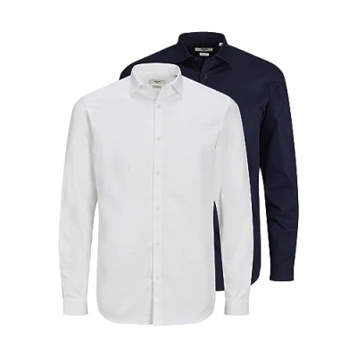 Afbeelding van JACK &amp; JONES Jprblacardiff Shirt L/S Noos Herenhemd, 1 x witte blazer, marineblauwe blazer