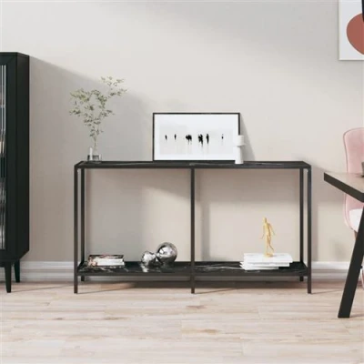 Afbeelding van Wandtafel 140x35x75,5 cm gehard glas zwart