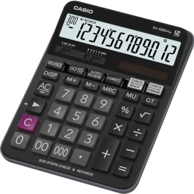 Afbeelding van Casio DJ 120DPLUS Bureaurekenmachine Zwart Aantal displayposities: 12 werkt op zonne energie, batterijen (b x h d) 144 34.6 192 mm